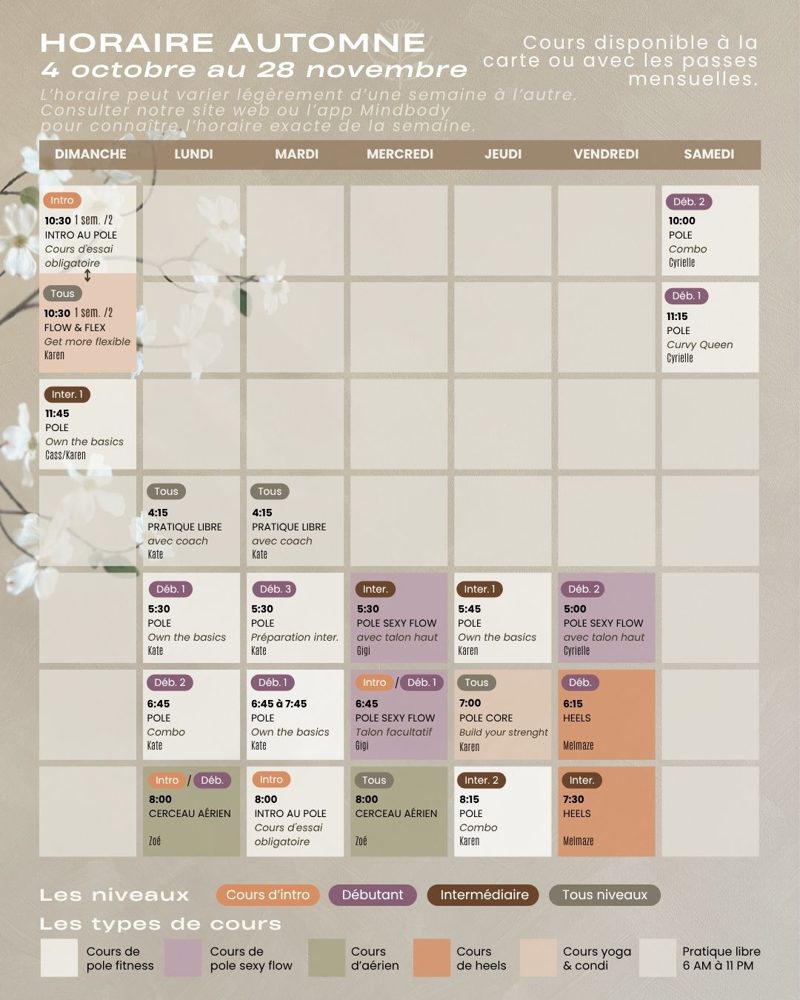 Class Schedule — Studio Innerbloom